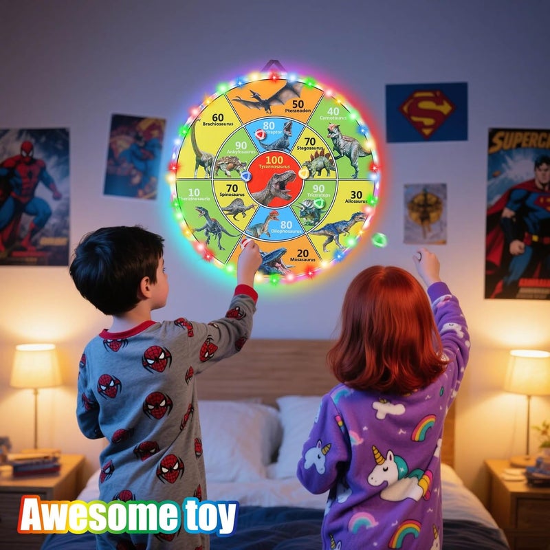 ZOHANINDL 30 Inch LED Dart Board Kids Game,12PCS Sticky Balls,Indoor/Outdoor Sports Carnival Games Yard Party, Suitable for 3 4 5 6 7 8 9 10 Years Old Boys and Girls Birthday Gifts Dinosaur Toys - Image 4